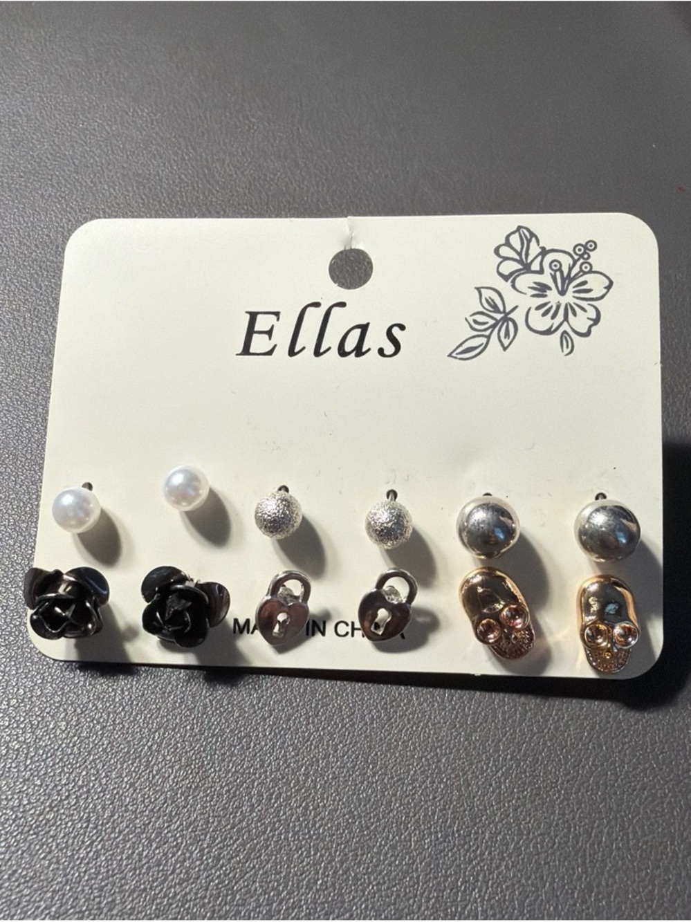 Ella Pearl, Black Rose & Mixed Metal Stud Earring Set